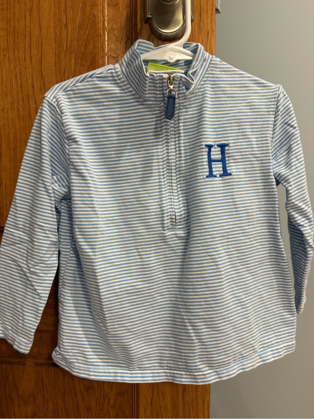 Kids Blue & White Striped Quarter-Zip Top